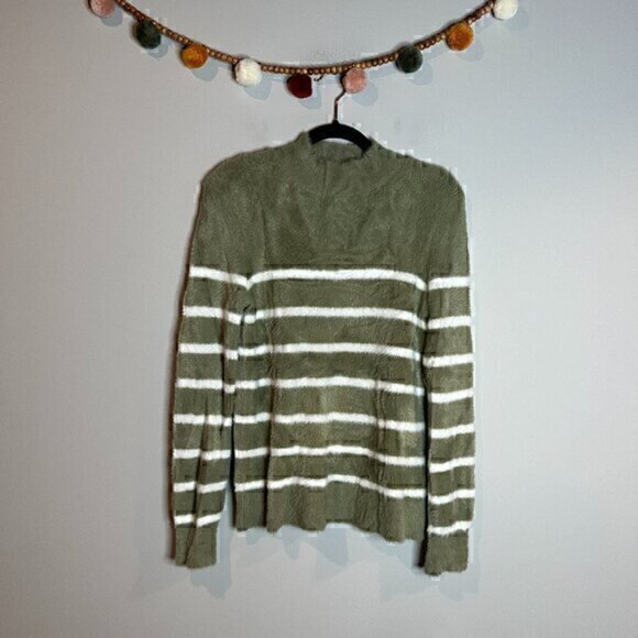 Bailey/44 olive green striped fuzzy eyelash sweater - Picture 1 of 5